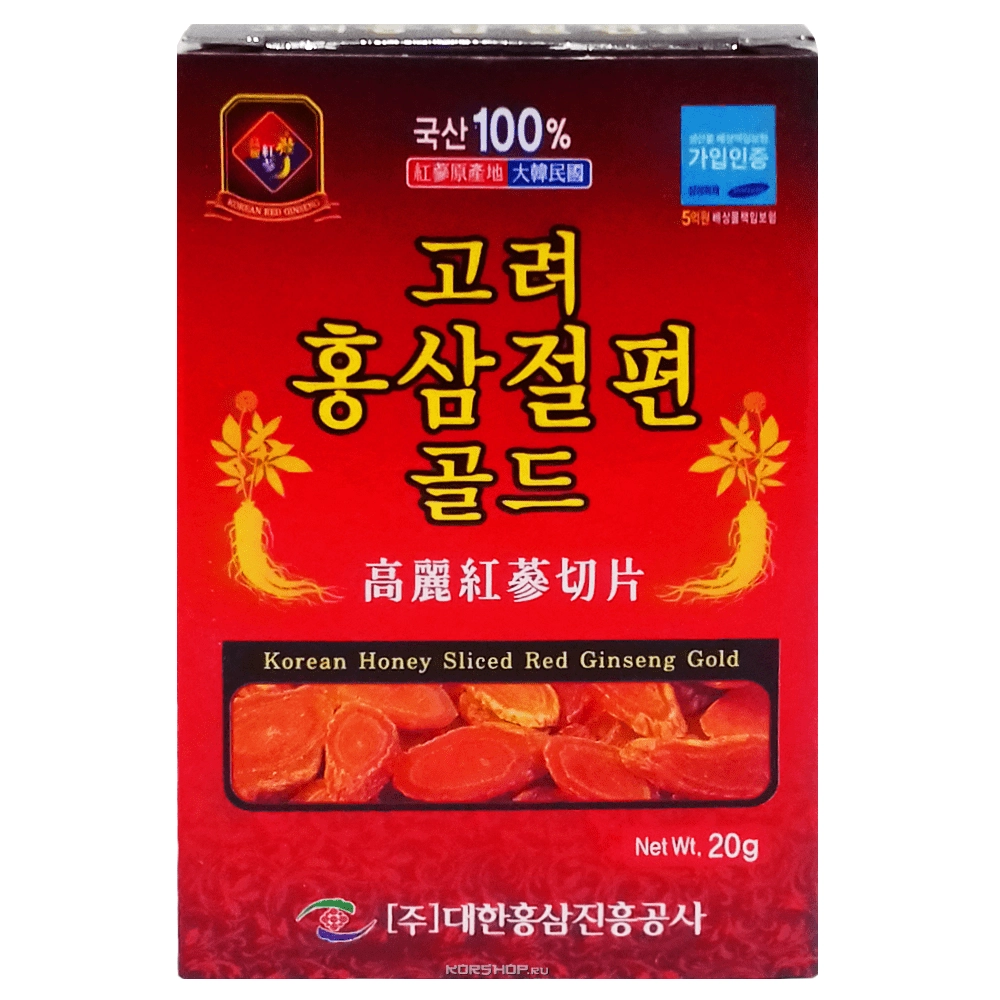 Корейский женьшень на меду Gold (слайсы), 20 г