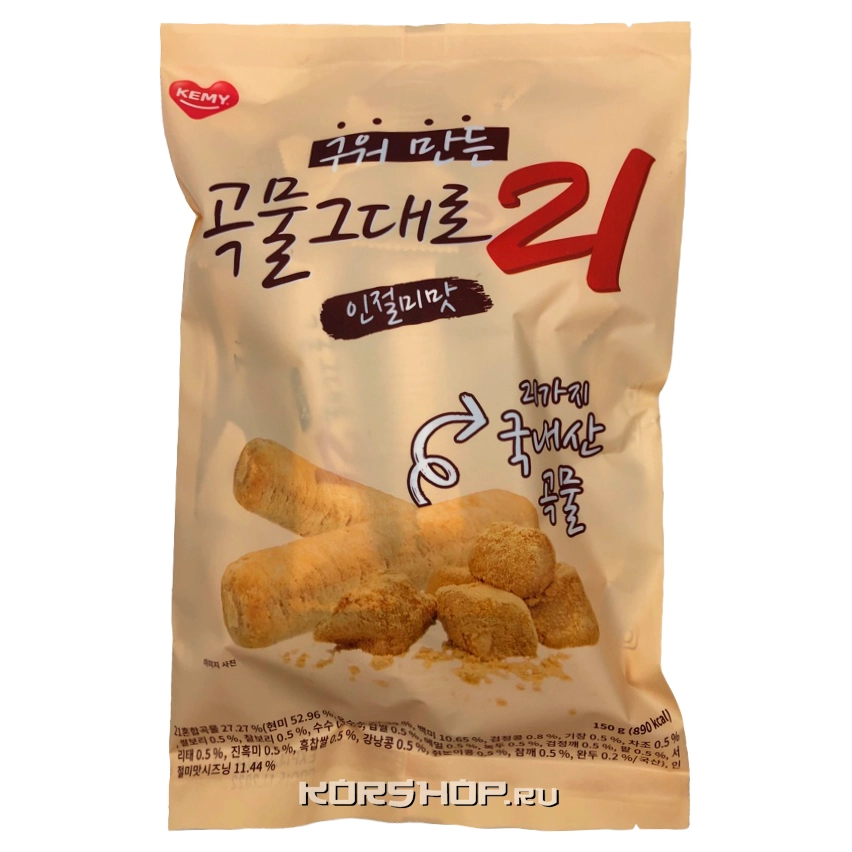 Трубочки «21 злак» со вкусом Инчжольми Kemy, Корея, 150 г Трубочки «21 злак» со вкусом Инчжольми Kemy, Корея, 150 г