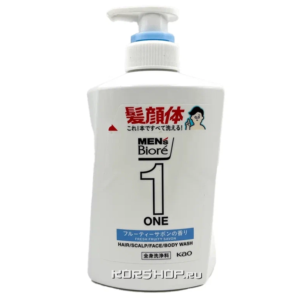 Мужское жидкое мыло с фруктовым ароматом Men's Biore One KAO, Япония, 480 мл Мужское жидкое мыло с фруктовым ароматом Men's Biore One KAO, Япония, 480 мл