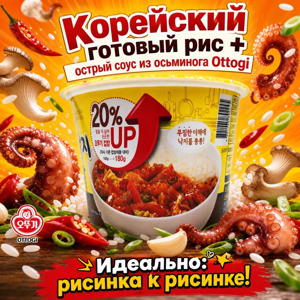 Готовый рис с острым соусом из осьминога Ottogi, Корея, 280 г. УЦЕНКА. Срок до 01.09.2026. (2)
