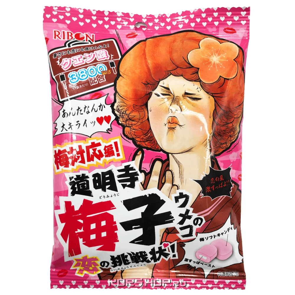 Жевательные конфеты со вкусом сливы с кислой начинкой Doumyoji Umeko Soft Candy Ribon, Япония, 60 г Жевательные конфеты со вкусом сливы с кислой начинкой Doumyoji Umeko Soft Candy Ribon, Япония, 60 г