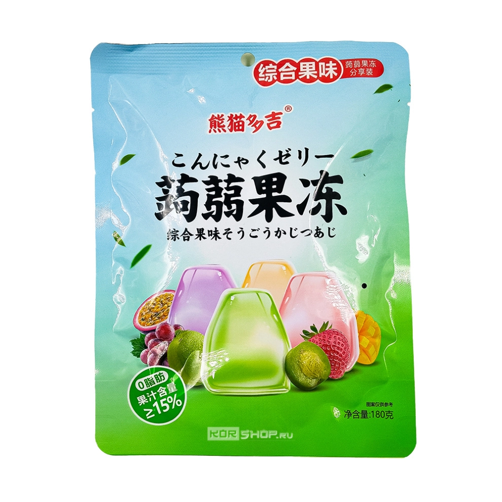Желе из конжака «Ассорти вкусов (виноград, персик, клубника, маракуйя)» Xiongmao Duoji, Китай, 180 г
