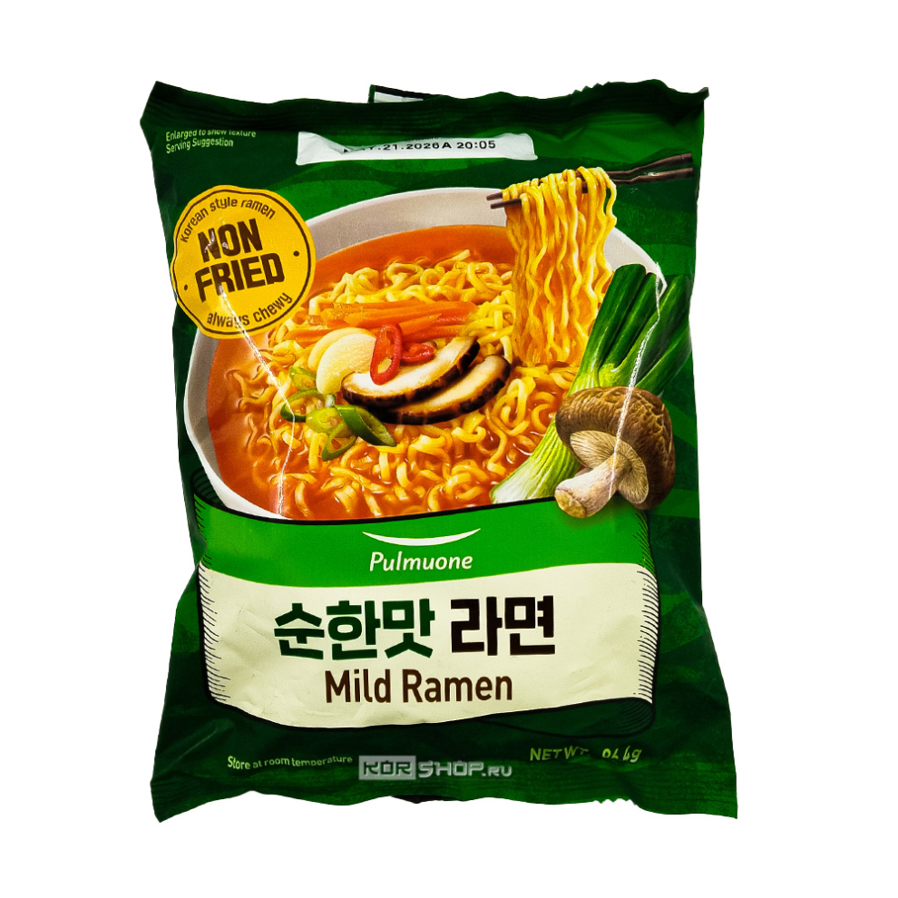 Лапша б/п неострая нежареная Mild Ramen Pulmuone, Корея, 96,4 г