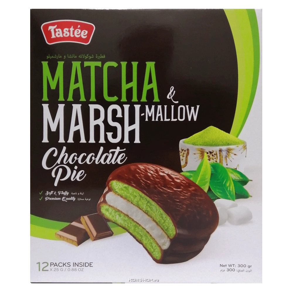 Пирожные в шоколадной глазури с зеленым чаем Matcha and Marshmallow Choco Pie Tastee (12 шт.), 300 г