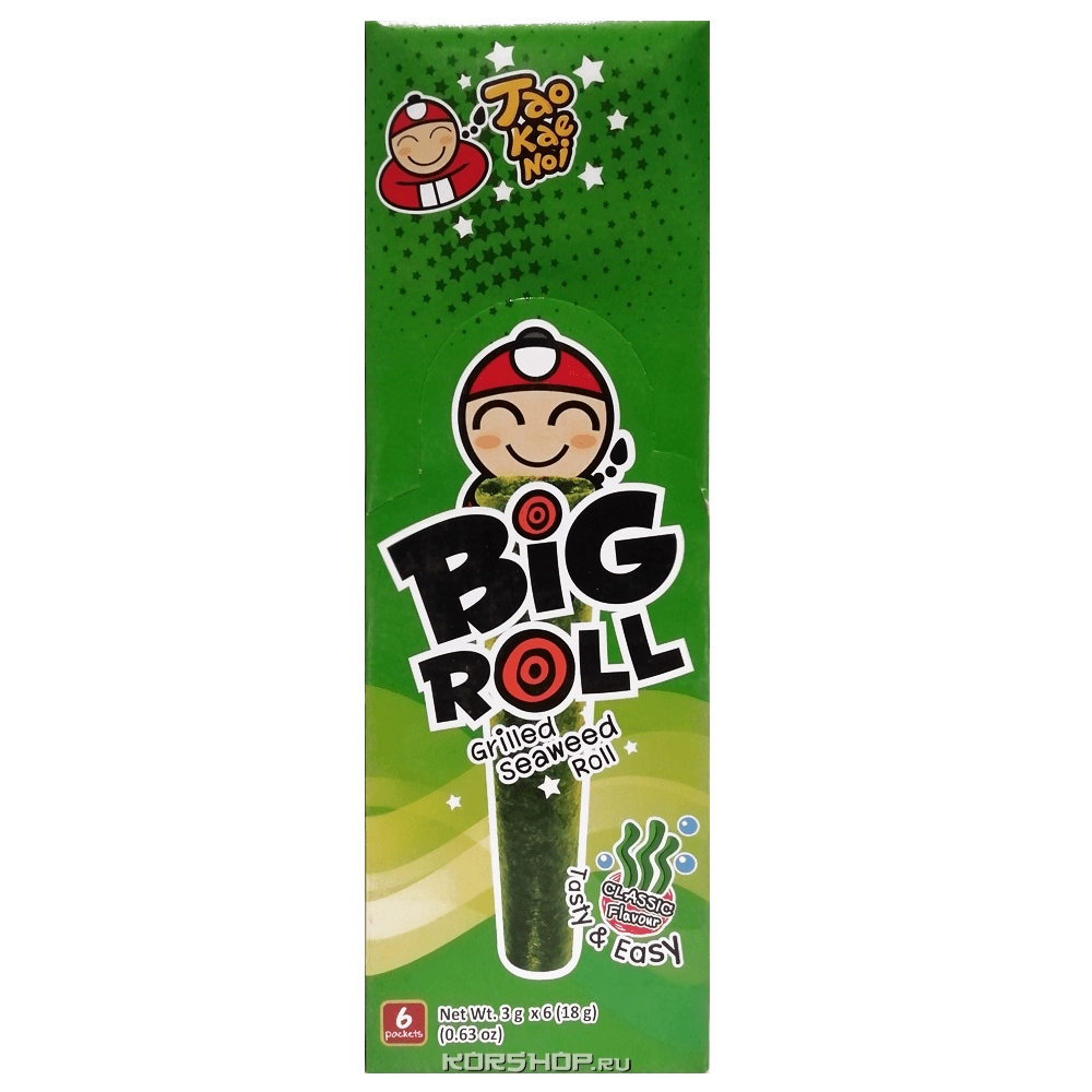 Жаренный на гриле ролл из морских водорослей с классическим вкусом Big Roll TaoKaeNoi, Таиланд, 18 г (6 шт.) Жаренный на гриле ролл из морских водорослей с классическим вкусом Big Roll TaoKaeNoi, Таиланд, 18 г (6 шт.)