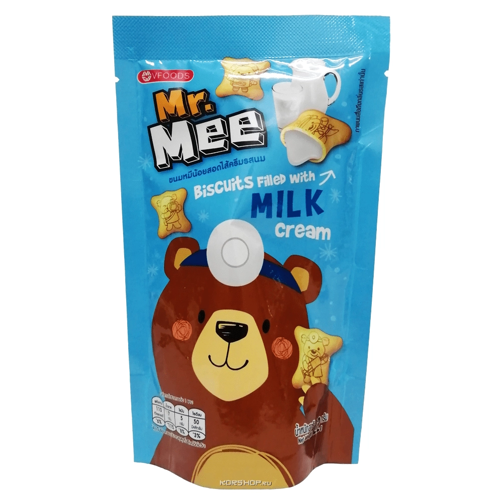 Печенье с молочным кремом Mr. Mee VFoods, Таиланд, 22 г. Печенье с молочным кремом Mr. Mee VFoods, Таиланд, 22 г.