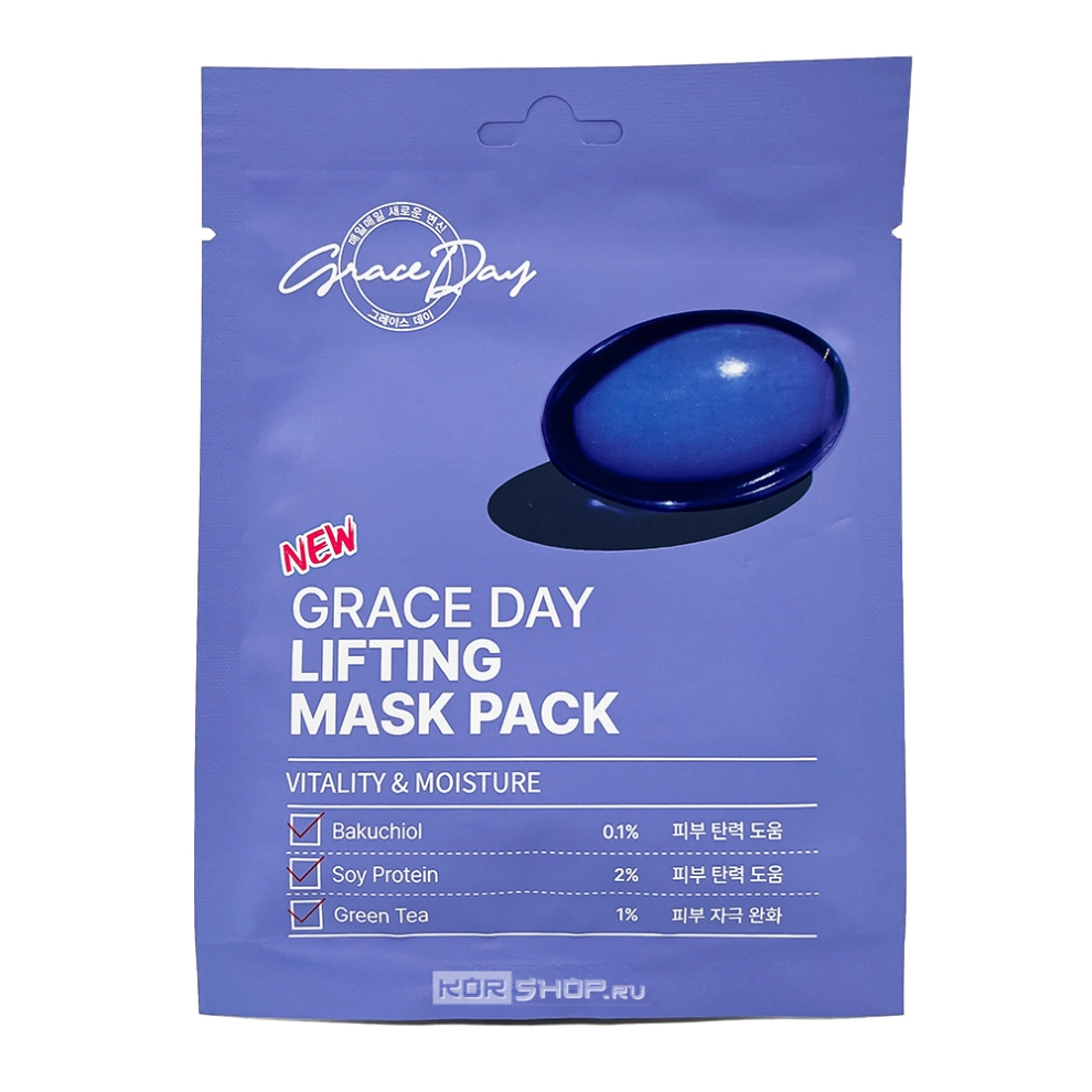 Тканевая маска для лица подтягивающая с бакучиолом и протеином сои Lifting Mask Pack Grace Day, Корея, 27 мл Тканевая маска для лица подтягивающая с бакучиолом и протеином сои Lifting Mask Pack Grace Day, Корея, 27 мл