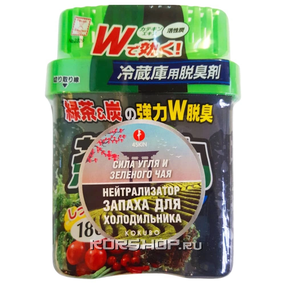 Поглотитель запахов для холодильника «Сила угля и зеленого чая» Kokubo, Япония, 180 г Поглотитель запахов для холодильника «Сила угля и зеленого чая» Kokubo, Япония, 180 г