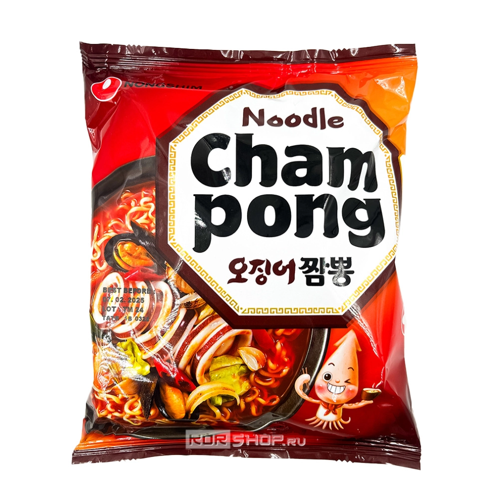 Лапша б/п Чампонг острая со вкусом морепродуктов Nongshim, Корея, 124 г