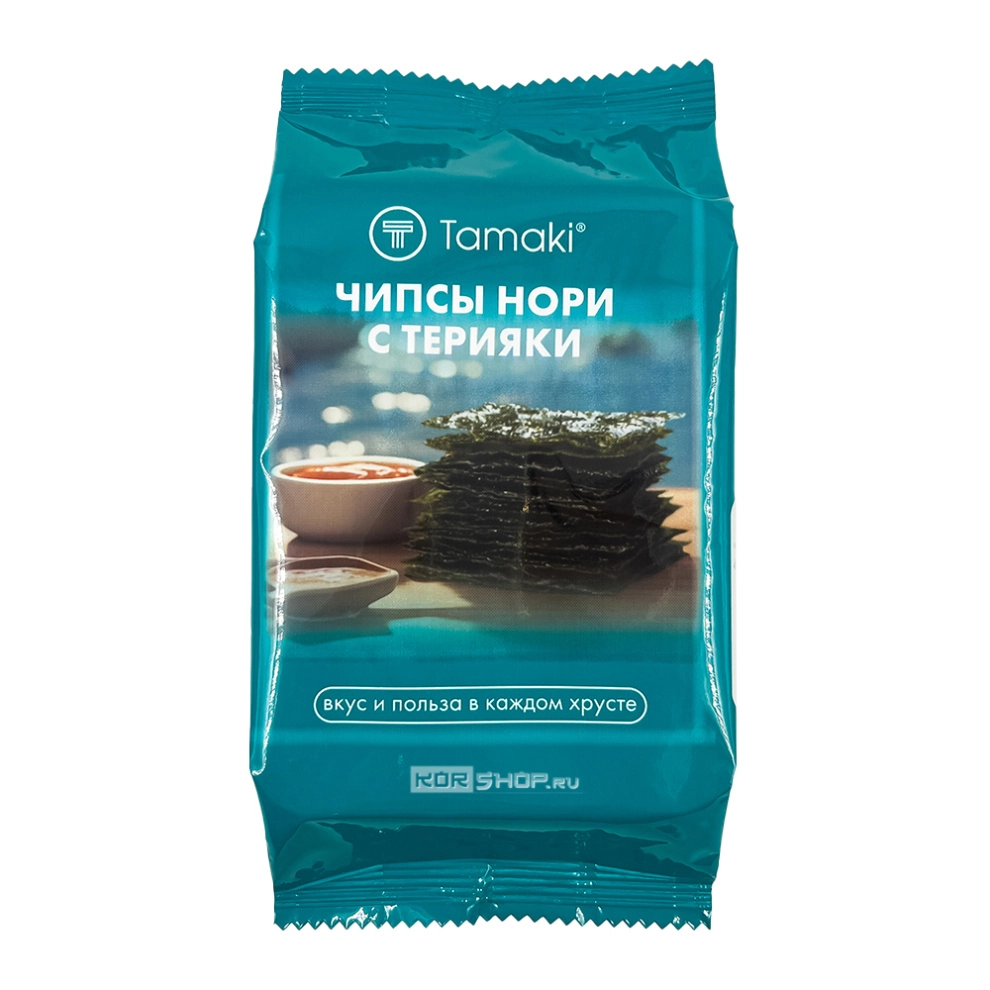 Блок (4 уп. по 4 г) Чипсы из водорослей нори с приправой терияки Tamaki, 4 г х 4 шт.
