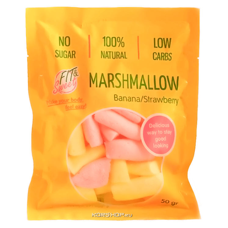 Низкокалорийные клубнично-банановые маршмеллоу Fit and Sweet, 50 г.