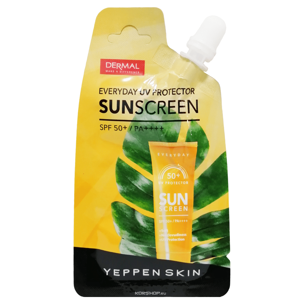 Увлажняющий солнцезащитный крем с растительными экстрактами SPF 50+/PA++++ YeppenSkin Dermal, Корея, 10 г. УЦЕНКА. Срок до 29.09.2020.