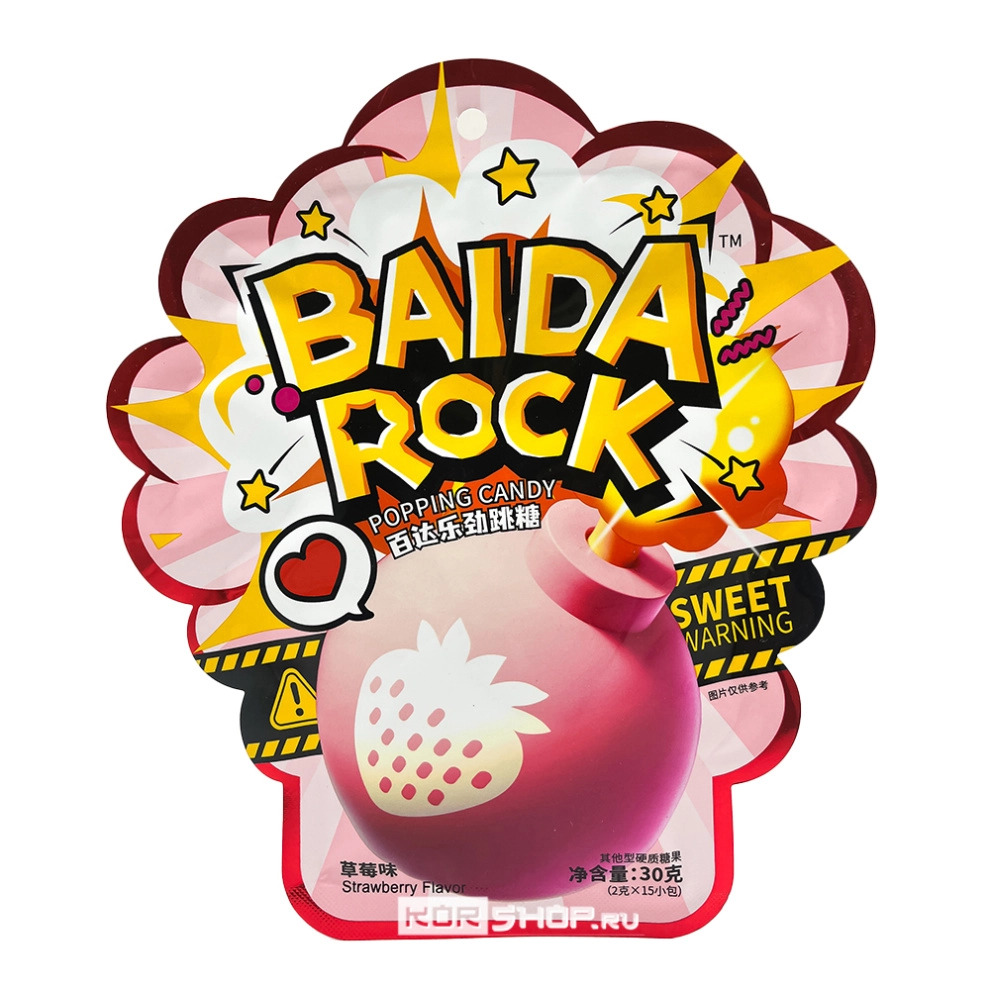 Карамель взрывная со вкусом клубники Popping Candy Baida Rock, Китай, 30 г Карамель взрывная со вкусом клубники Popping Candy Baida Rock, Китай, 30 г