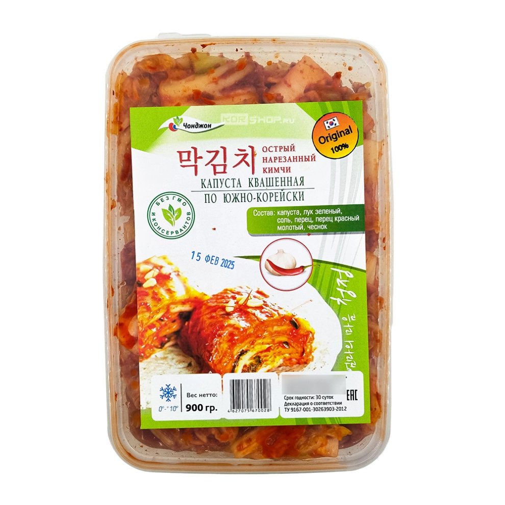 Кимчи - пекинская капуста, квашенная по-южнокорейски (острая) Чонджон, 900 г