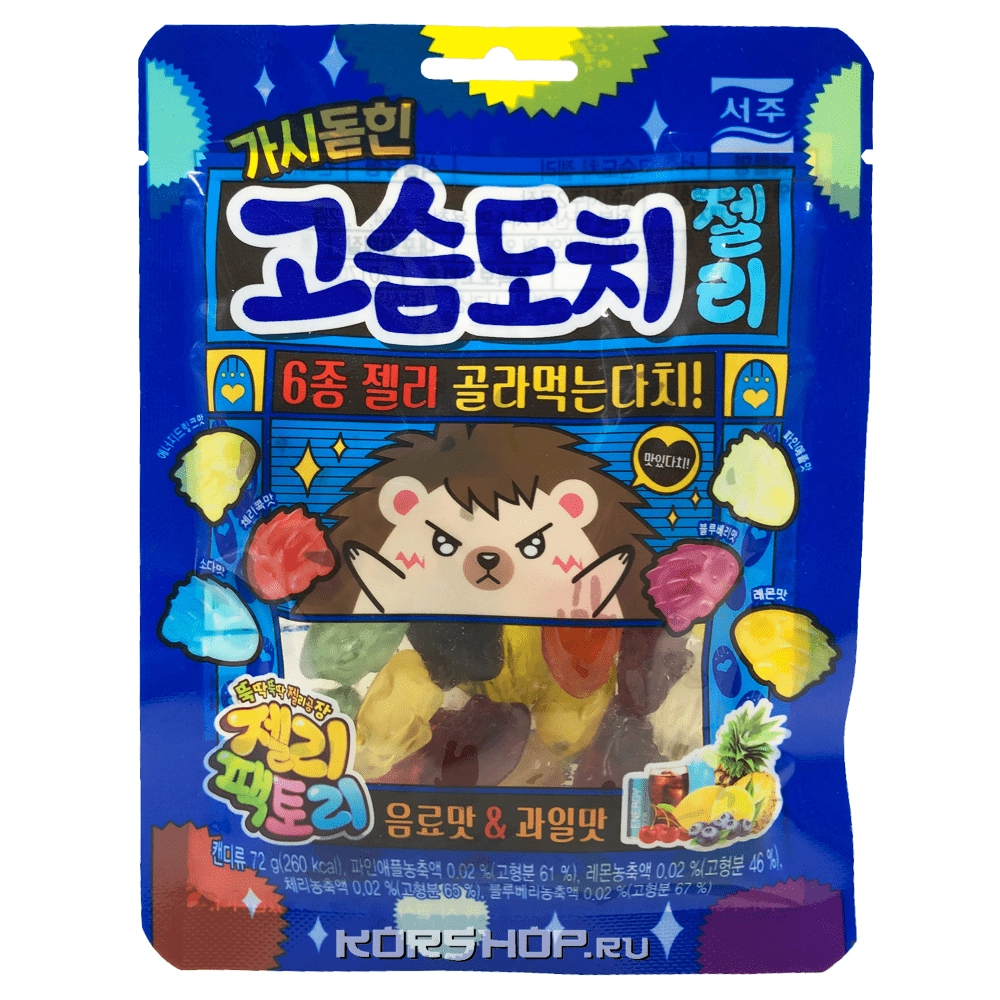 Мармелад со вкусом фруктов Hedgehog Jelly "Ёжик", Корея, 72 г