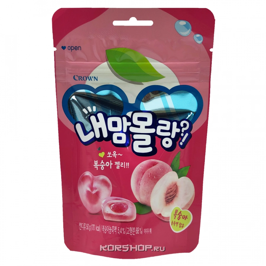 Мармелад Сердечки со вкусом персика Crown, Корея, 50 г Мармелад Сердечки со вкусом персика Crown, Корея, 50 г