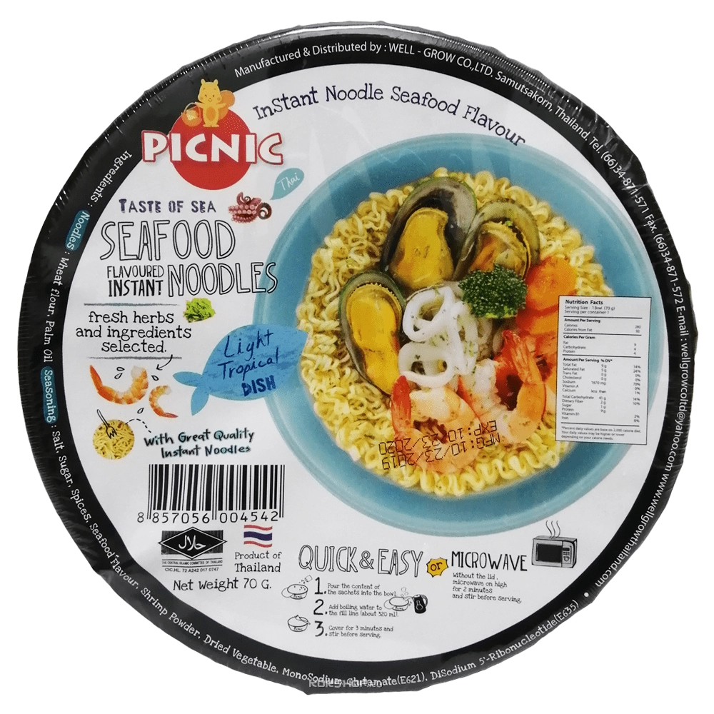 Лапша б/п со вкусом морепродуктов Picnic (чашка), Таиланд, 70 г Лапша б/п со вкусом морепродуктов Picnic (чашка), Таиланд, 70 г