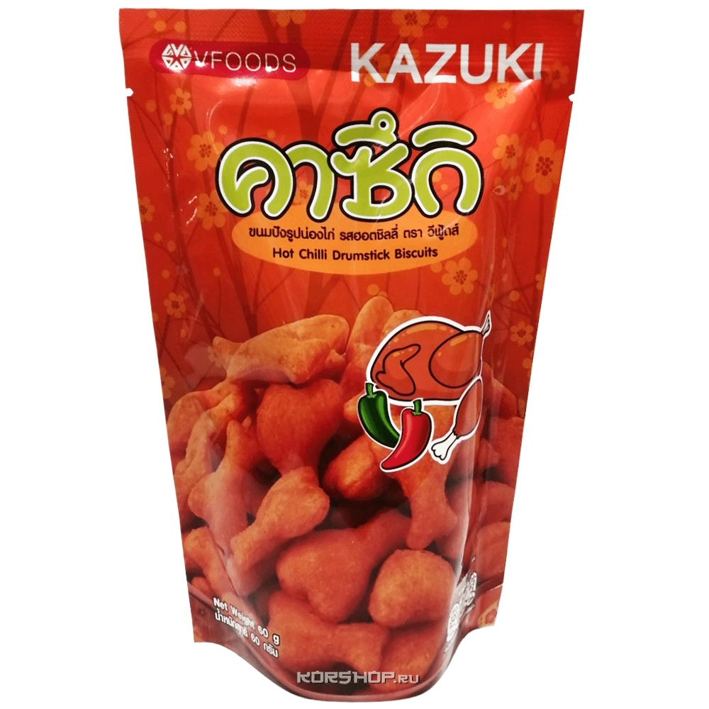 Снэки "Острые куриные ножки" с перцем Kazuki VFoods, Таиланд, 60 г