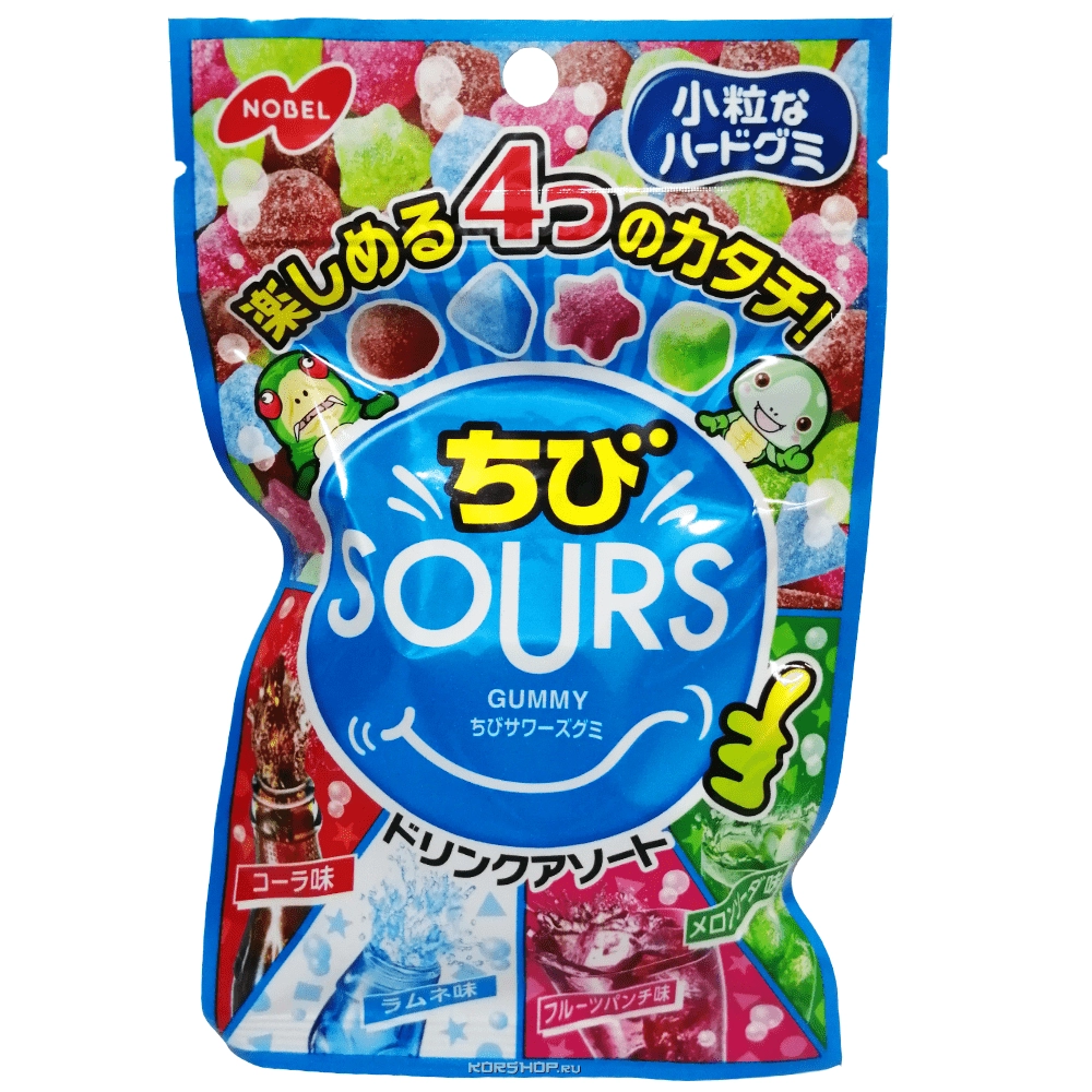 Жевательный мармелад 4 вкуса газированных напитков Sours Nobel, Япония, 80г