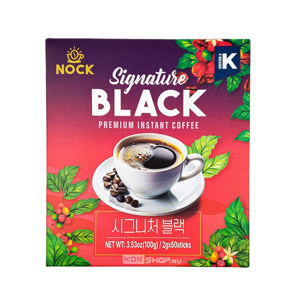 Кофе черный растворимый Премиум (Black Premium Instant Coffee) Нок / Nock, Корея, 100 г (50 пакетиков по 2 г)
