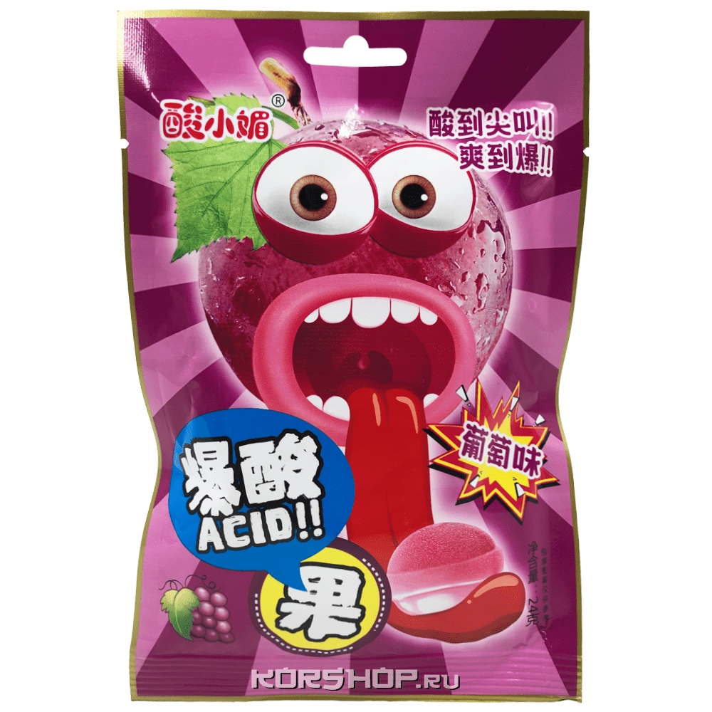 Кислые конфеты со вкусом винограда Acid, Китай, 24 г Кислые конфеты со вкусом винограда Acid, Китай, 24 г