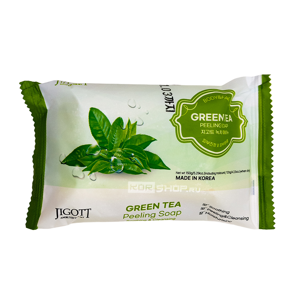 Пилинг-мыло с экстрактом зеленого чая для лица и тела (Peeling Soap Green Tea) Jigott, Корея, 150 г