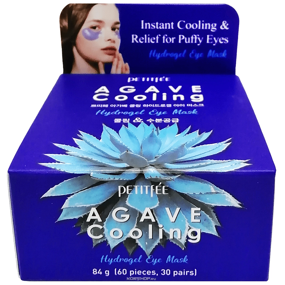 Охлаждающие гидрогелевые патчи для глаз с агавой Petitfee (60 шт.), Корея