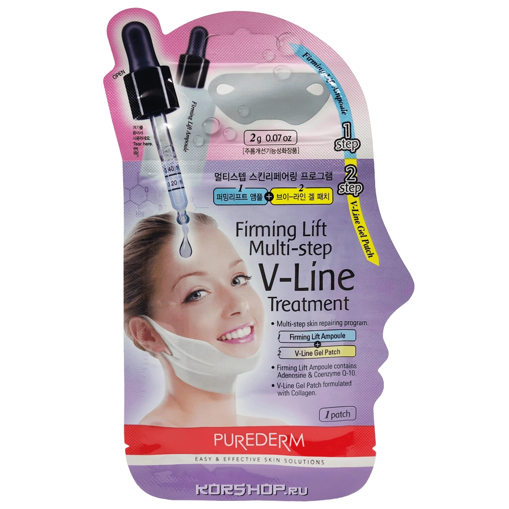 Двухшаговая лифтинговая маска для контура лица Firming Lift Multi-step V-Line Treatment Purederm, Корея