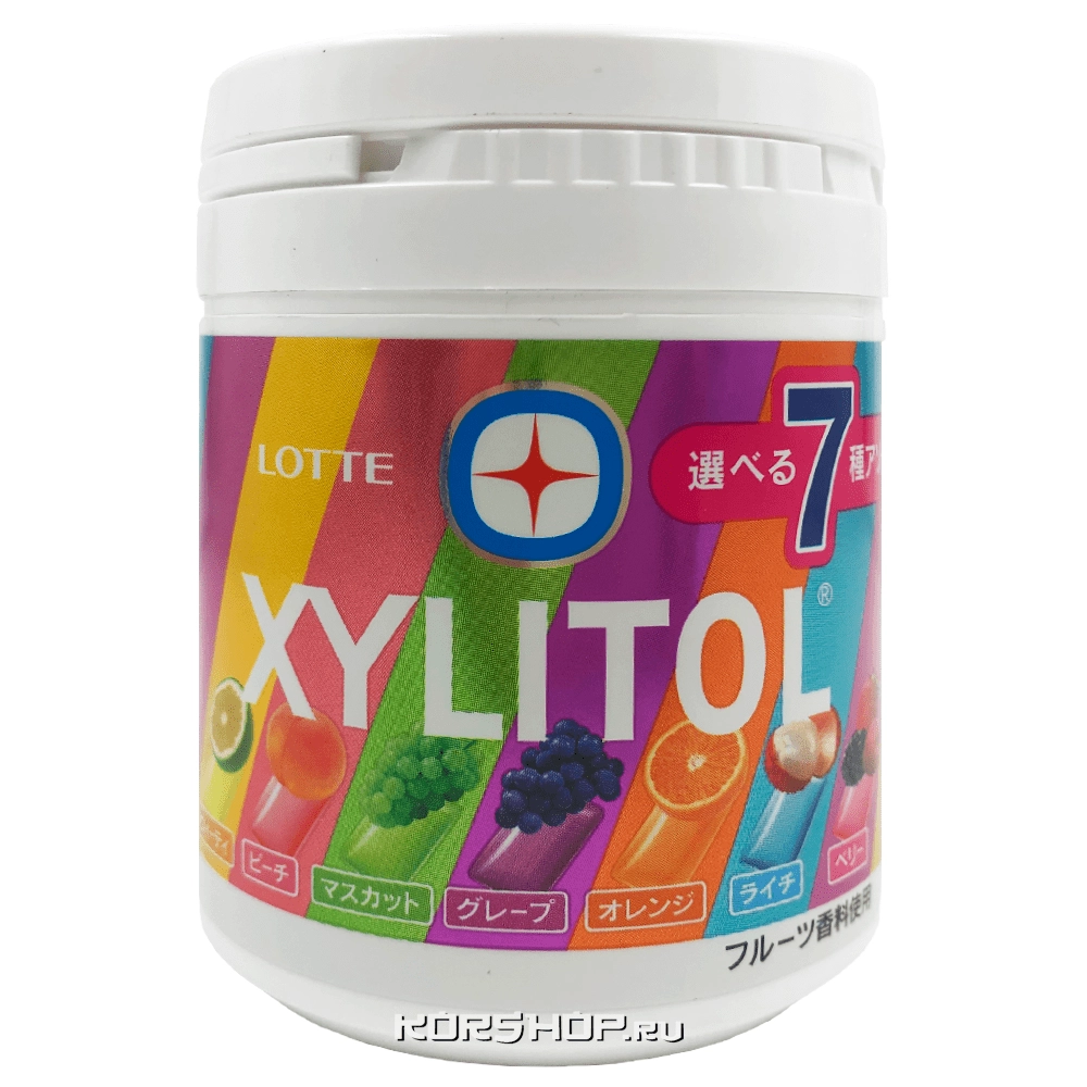 Жевательная резинка «7 фруктовых вкусов» Xylitol Gum Bottle Lotte, Япония, 133 г