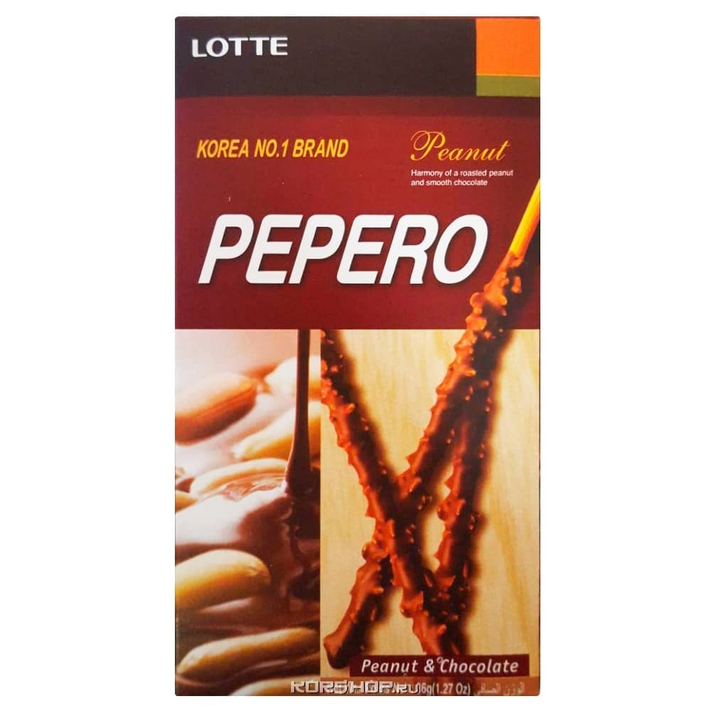 Соломка в шоколадной глазури с арахисом Пеперо Pepero Lotte, Корея, 36 г