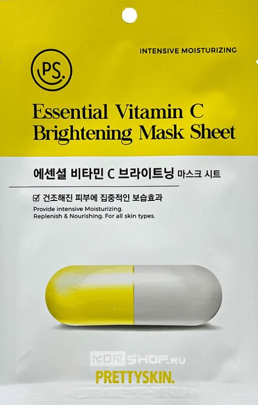 Маска тканевая с витамином C и ниацинамидом Essential Vitamin C Mask Sheet Prettyskin, Корея