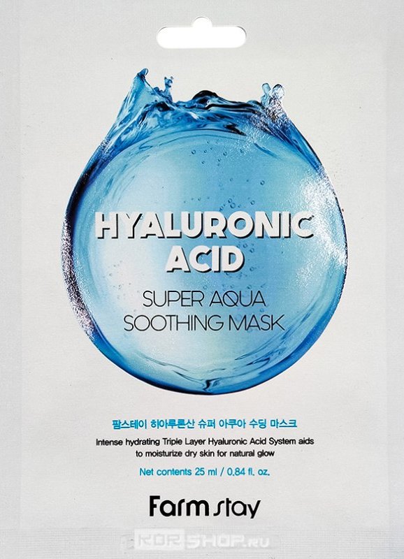 Тканевая суперувлажняющая маска с гиалуроновой кислотой Hyaluronic Acid Super Aqua Soothing Mask FarmStay