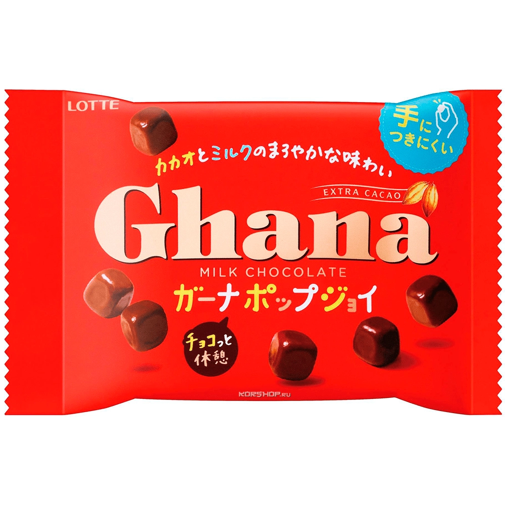 Молочный шоколад в кубиках Ghana Pop Joy Lotte, Япония, 37 г Молочный шоколад в кубиках Ghana Pop Joy Lotte, Япония, 37 г