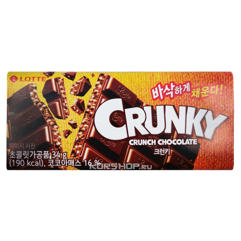 Хрустящий шоколад с рисовыми хлопьями Crunky Lotte, Корея, 34 г Хрустящий шоколад с рисовыми хлопьями Crunky Lotte, Корея, 34 г